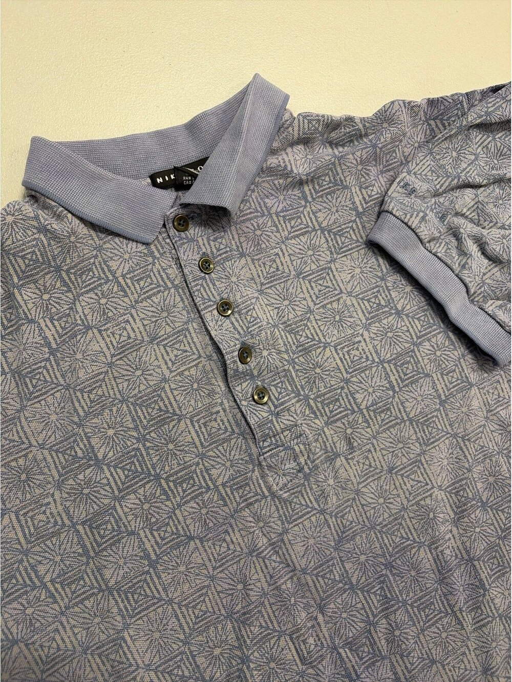 Nike Golf Polo Shirt Mens L Geometric Diamond Print Vintage Lavender Blue